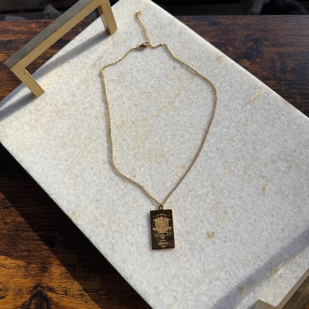 Gold Gemini Zodiac Necklace - Picture 2 of 3